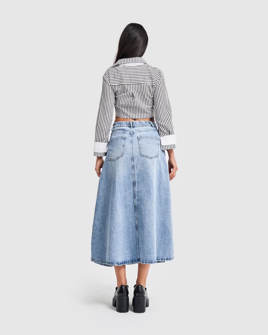 MAXI MID-RISE DENIM SKIRT