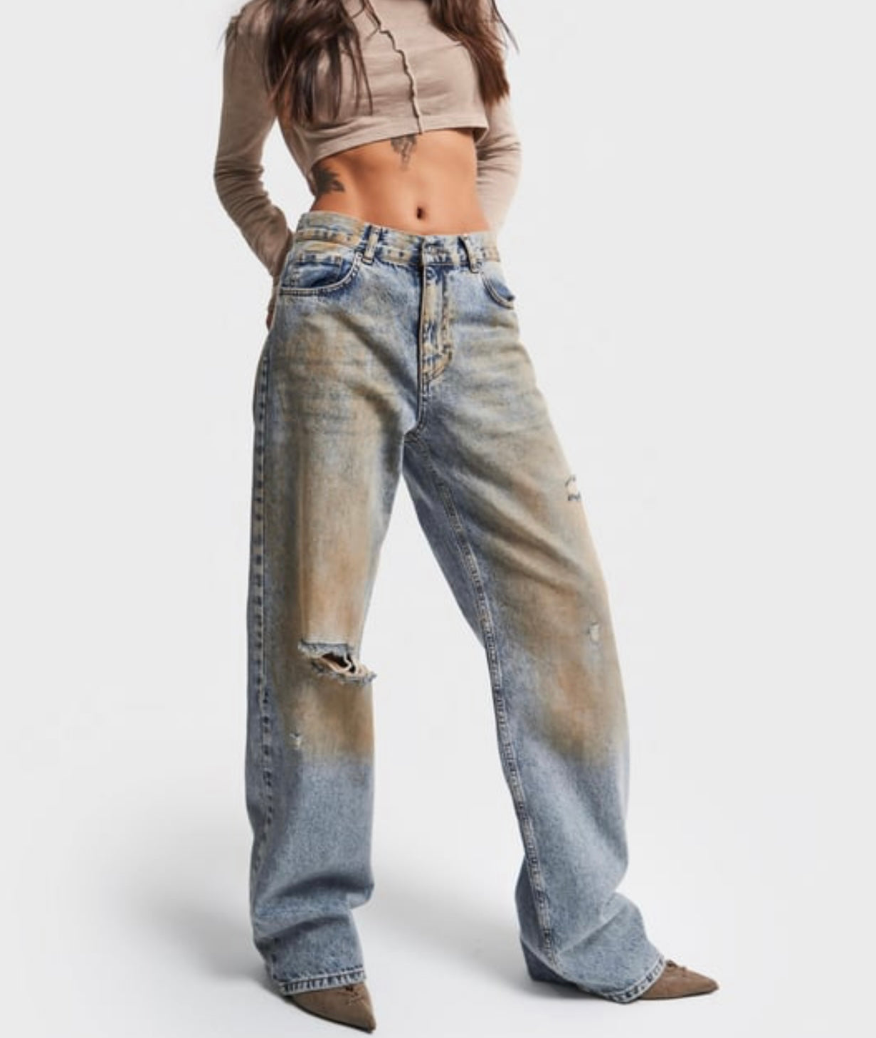 RIPPED SPECIAL WASHED EFFECT DESIGN DENIM CD9