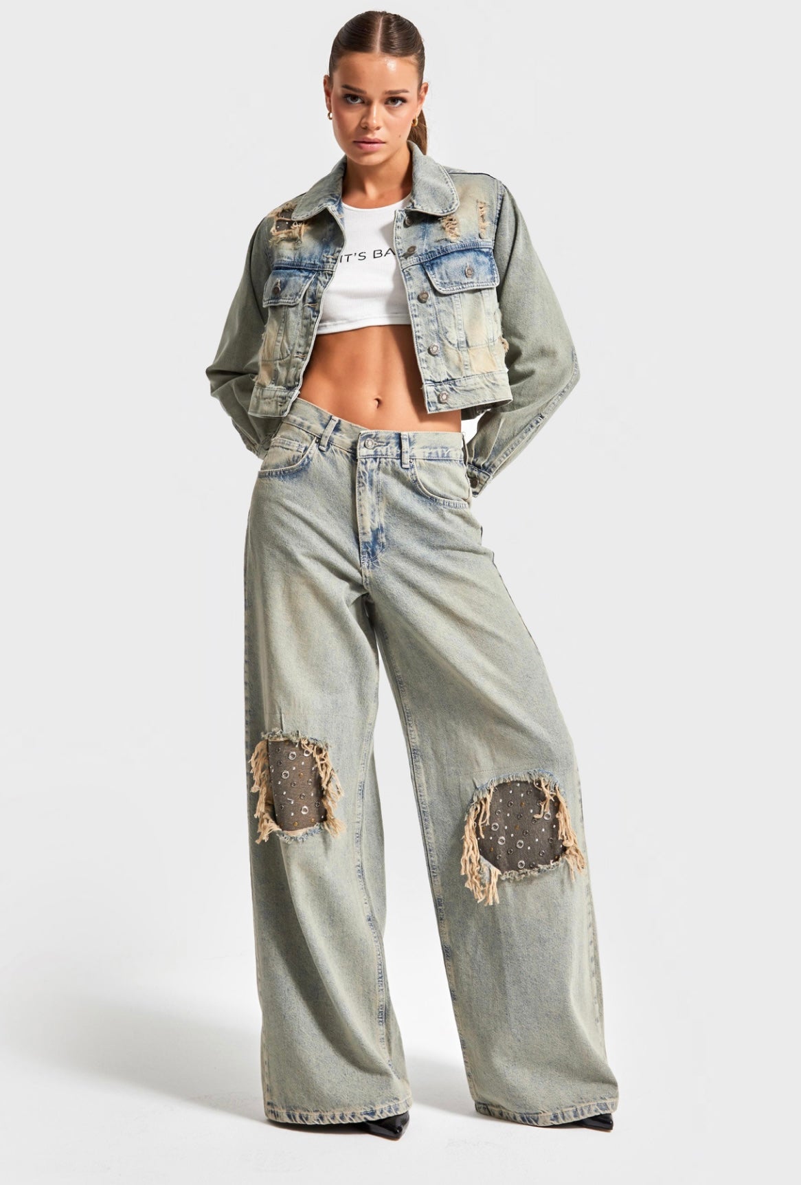 PALAZZO FIT RIPPED JEANS CD9