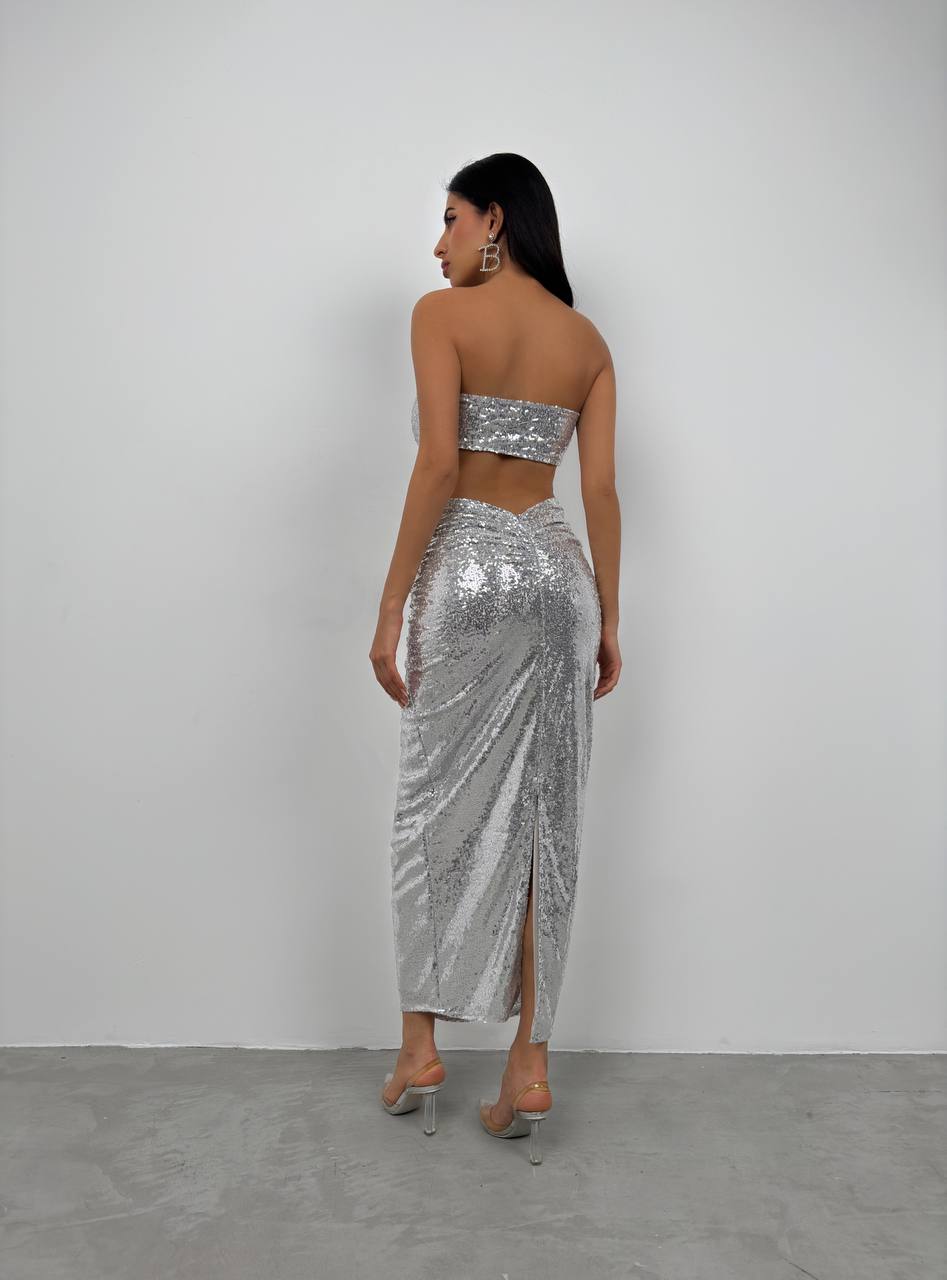 SEQUINED SKIRT WITH STRAPLESS TOP-SET